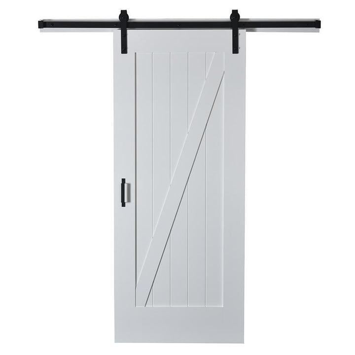43 in. x 84 in. Z Planked Primed MDF Solid Core Wood Barn Door with Matte Black Sliding Door Hardware Kit - Super Arbor