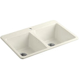 Deerfield Drop-In Cast Iron 33 in. 1-Hole Double Bowl Kitchen Sink in White - Super Arbor