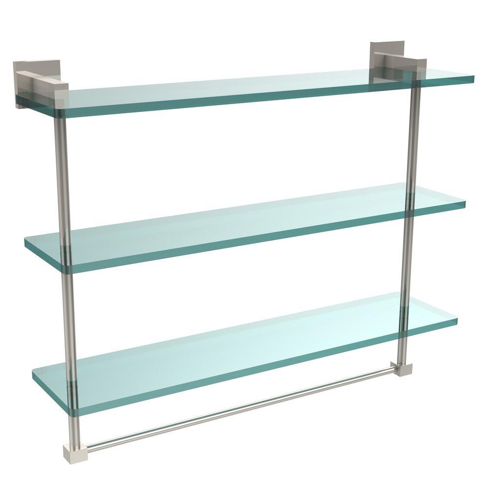 Montero 16 in. L  x 18 in. H  x 6-1/4 in. W 3-Tier Clear Glass Bathroom Shelf with Towel Bar in Satin Chrome - Super Arbor