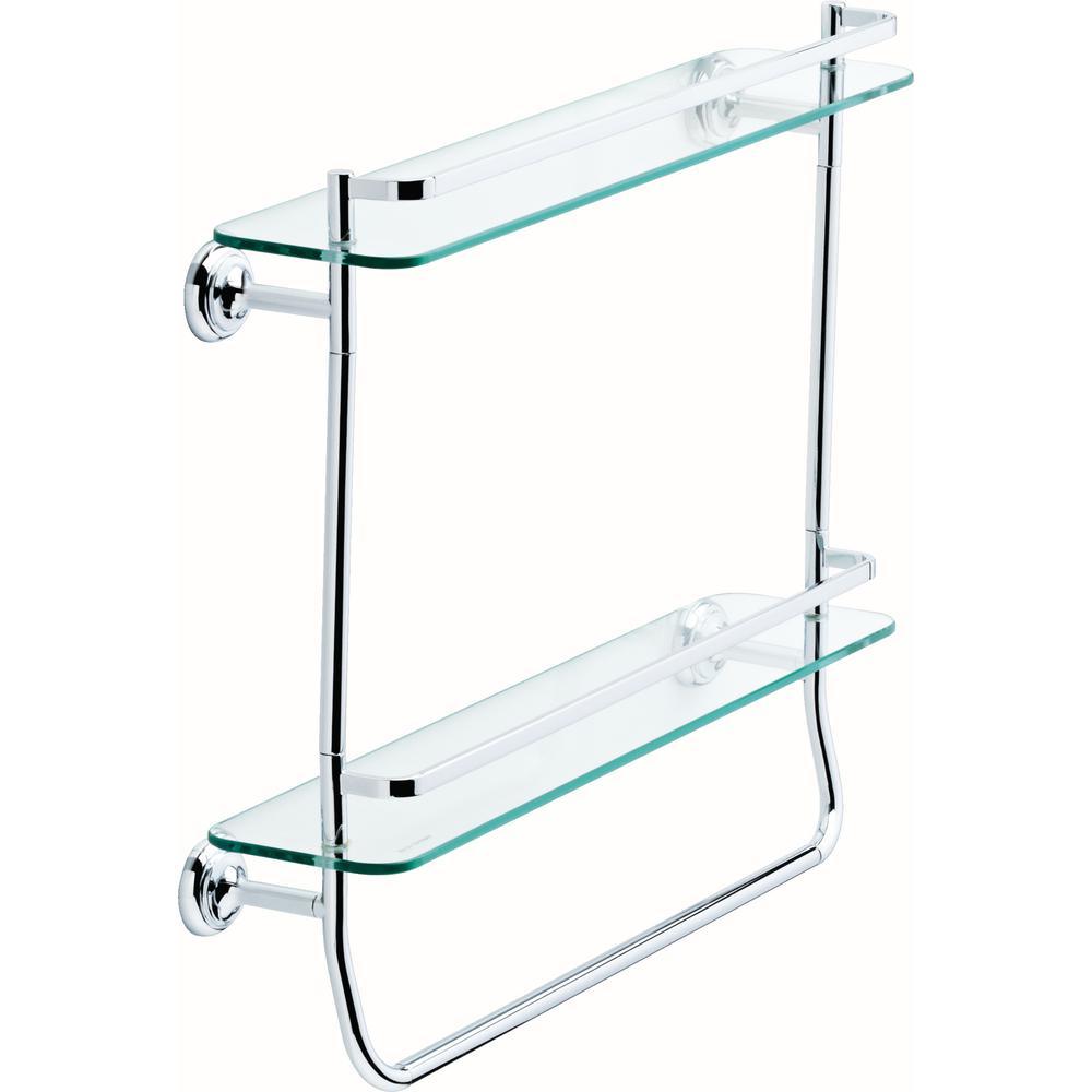 20 in. W Double Glass Shelf with Towel Bar in Brushed Nickel - Super Arbor