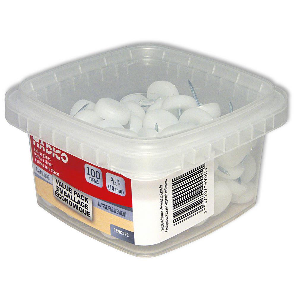 3/4 in. White Base Nail-On Glides (100-Pack) - Super Arbor