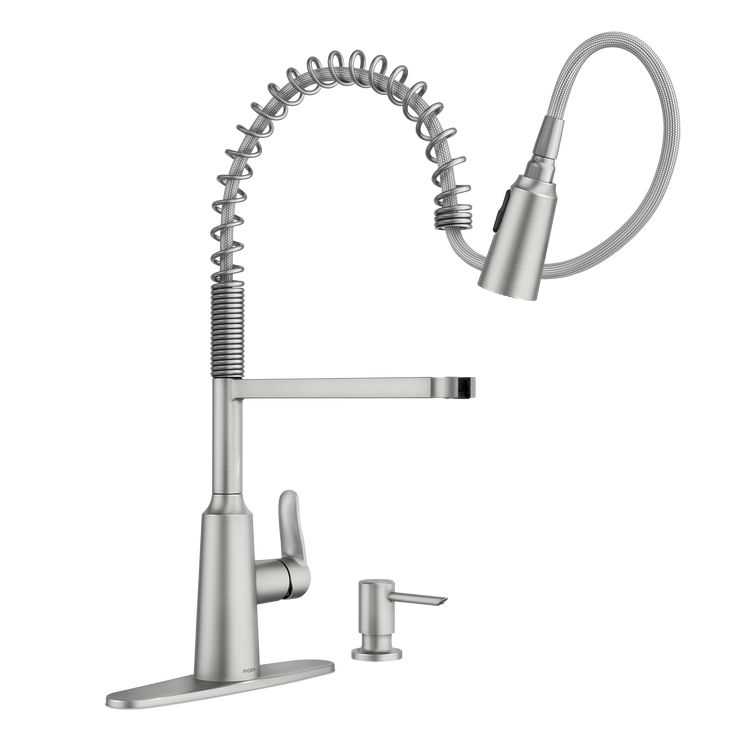 Moen Edwyn Spot Resist Stainless 1-Handle Deck Mount Pull-Down Handle/Lever Commercial/Residential Kitchen Faucet (Deck Plate Included)
