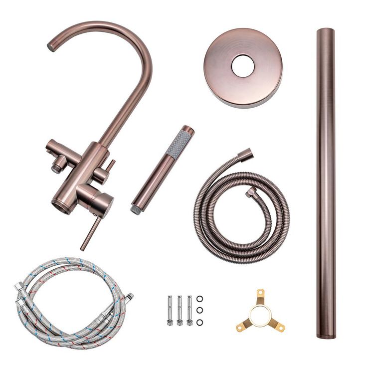 2-Handle 45.47 in. Freestanding Floor Mount Tub Faucet Bathtub Filler with Hand Shower in Brushed Bronze