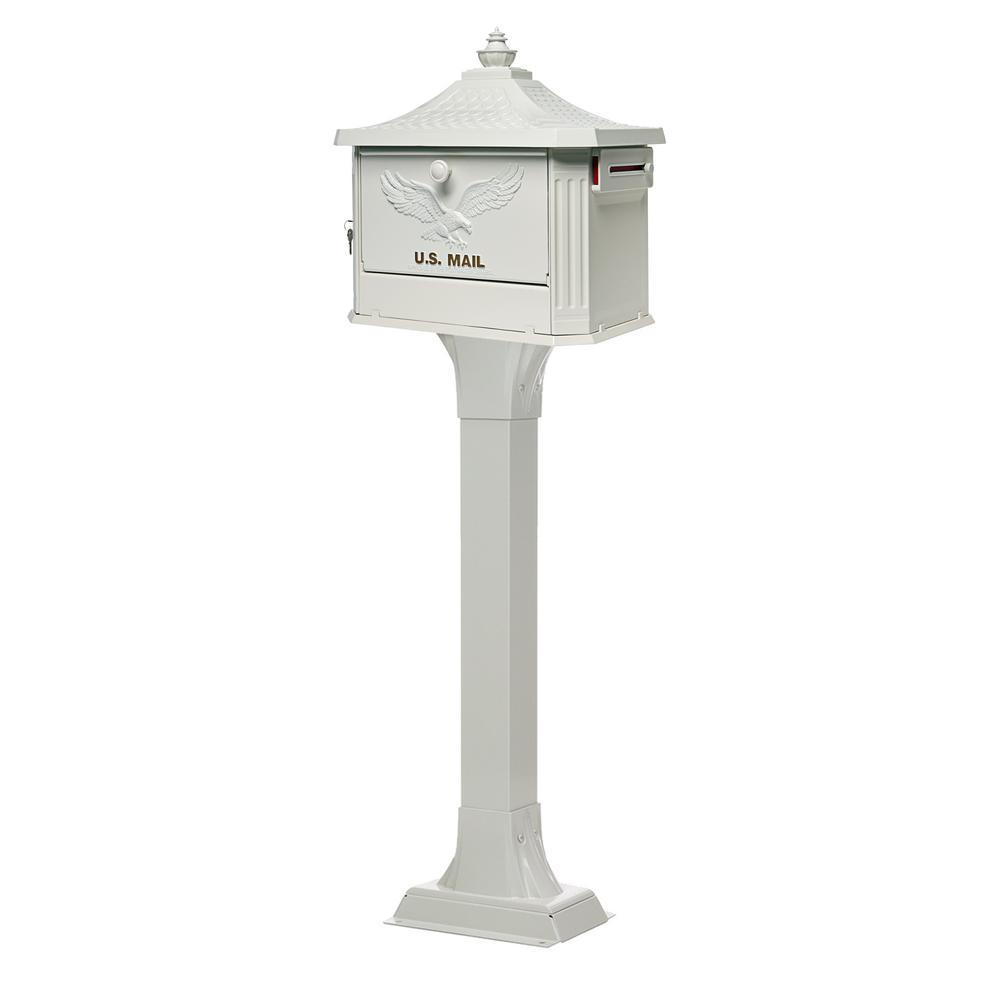 Hemingway All-in-One, Locking, Large, Aluminum, Mailbox and Post Combo, White - Super Arbor