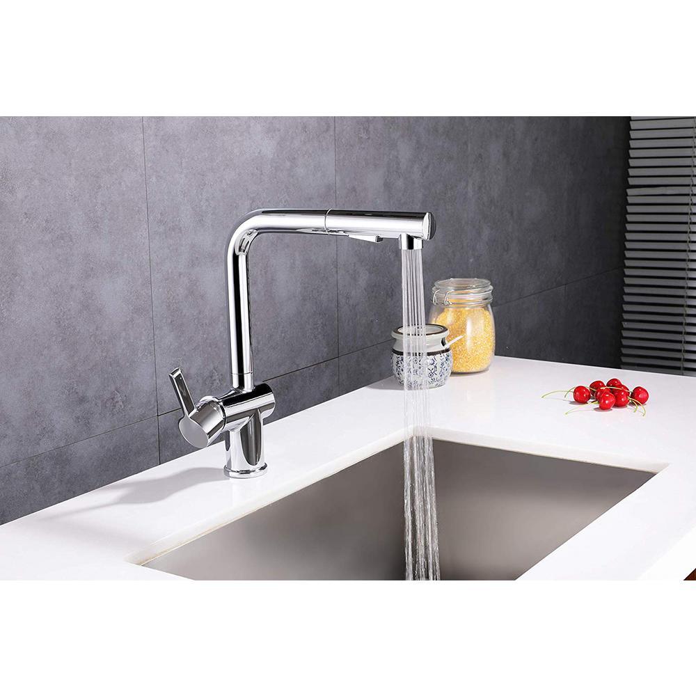 Single-Handle Pull Out Sprayer Kitchen Faucet in Brushed Nickel - Super Arbor