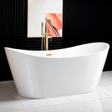 WOODBRIDGE 71 in. Acrylic Flat-Bottom Double-Ended Freestanding Bathtub with Brushed Gold Overflow & Drain, White