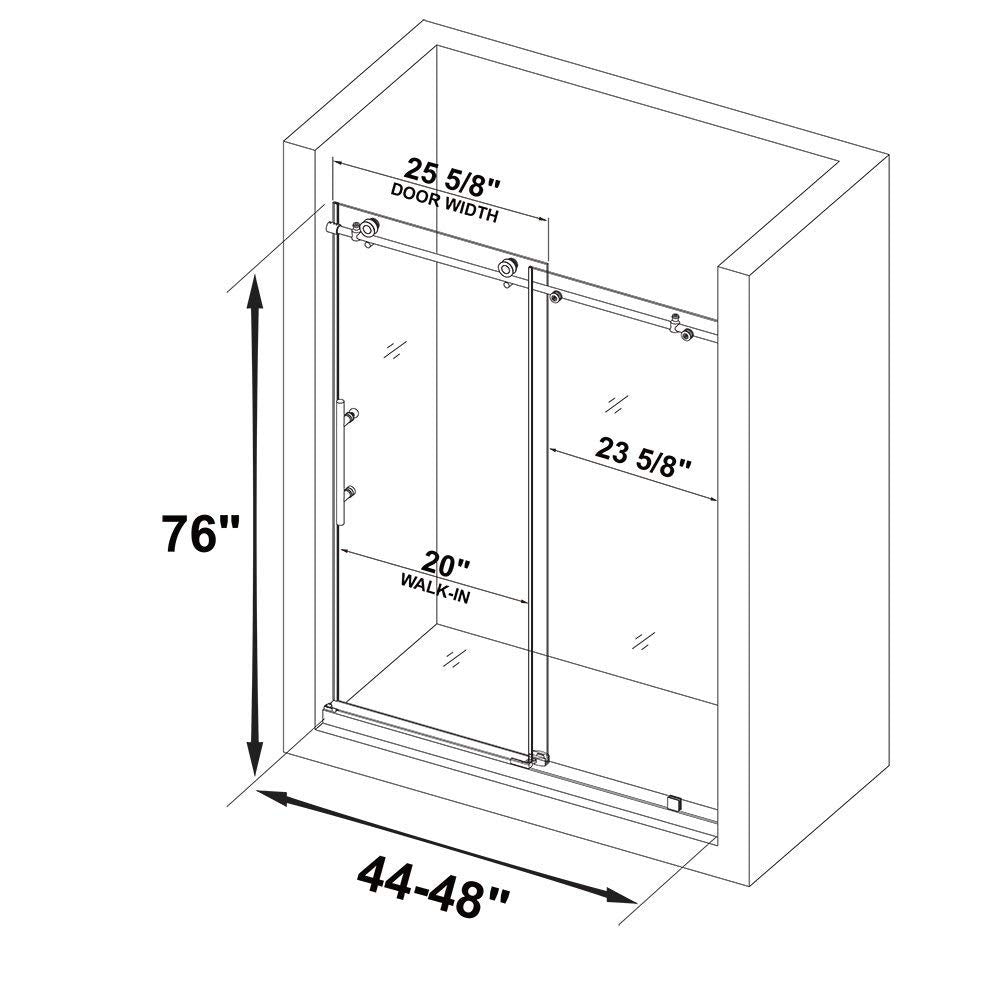 WOODBRIDGE Yarmouth 44–48 in. W x 76 in. H Frameless Sliding Shower Door with Shatter Retention Glass, Matte Black
