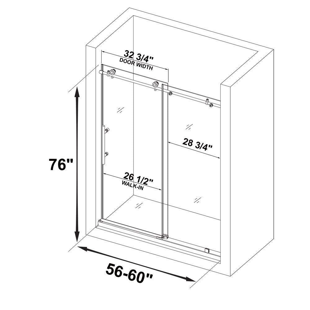 Blofield 56 in. to 60 in. x 76 in. Frameless Sliding Shower Door with Shatter Retention Glass in Chrome