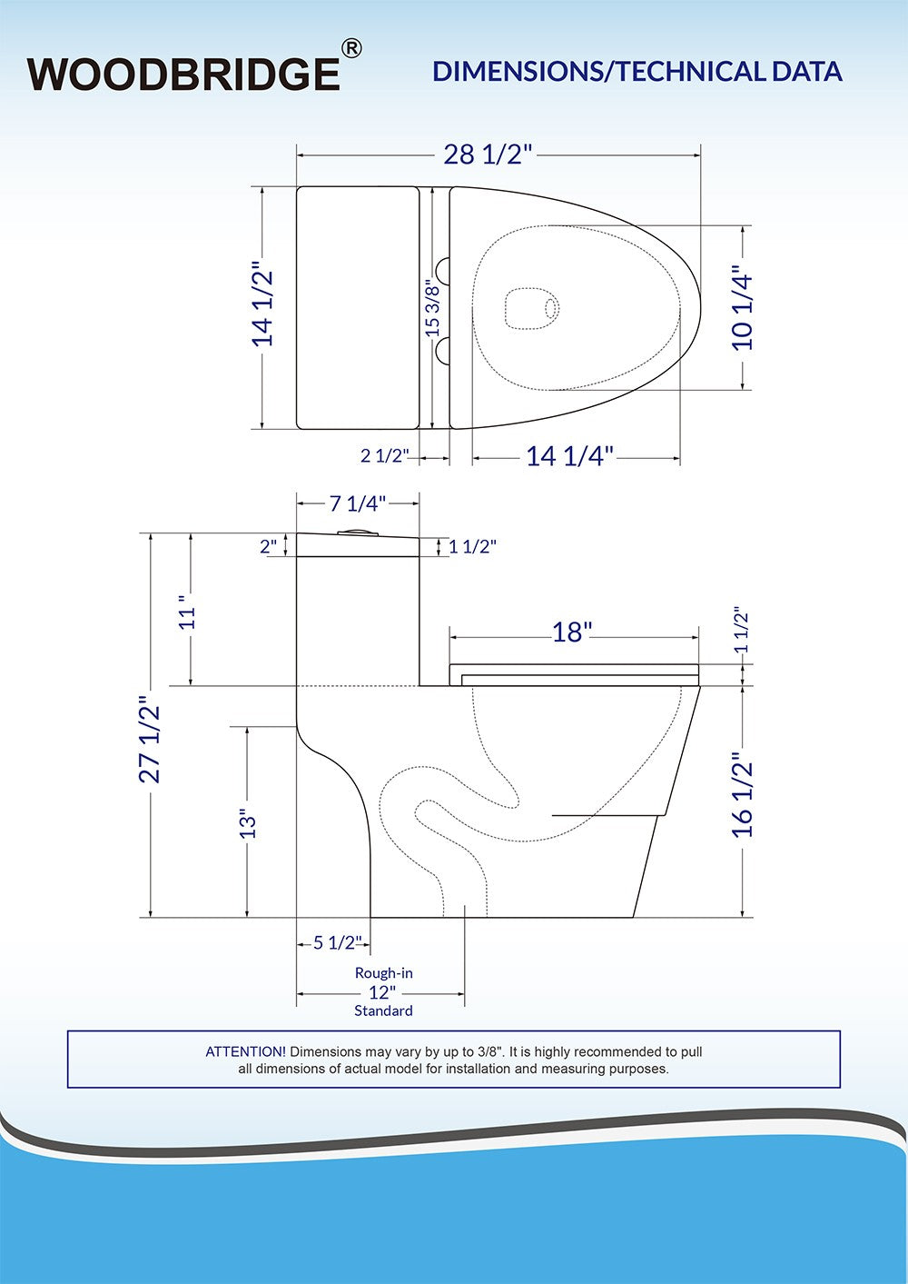 WOODBRIDGE 1-Piece 1.28 GPF Dual-Flush Elongated Toilet in White with Chrome Button