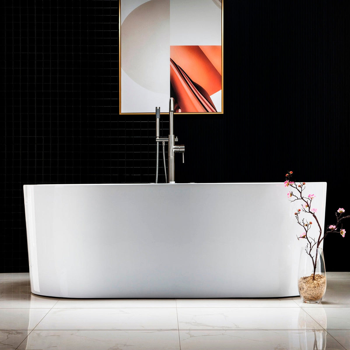 WOODBRIDGE Andria 67 in. Acrylic Freestanding Whirlpool & Air Bathtub with Drain and Overflow, White
