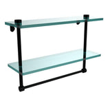 16 in. L  x 12 in. H  x 5 in. W 2-Tier Clear Glass Vanity Bathroom Shelf with Towel Bar in Polished Brass - Super Arbor