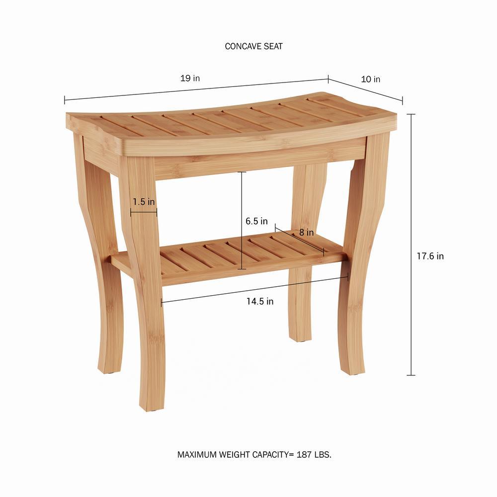 10 in. W x 19 in. L x 17.6 in. H Bamboo Shower Bench with Shelf - Super Arbor