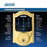 Camelot Bright Brass Connect Smart Lock with Alarm and Georgian Door Knob Handleset