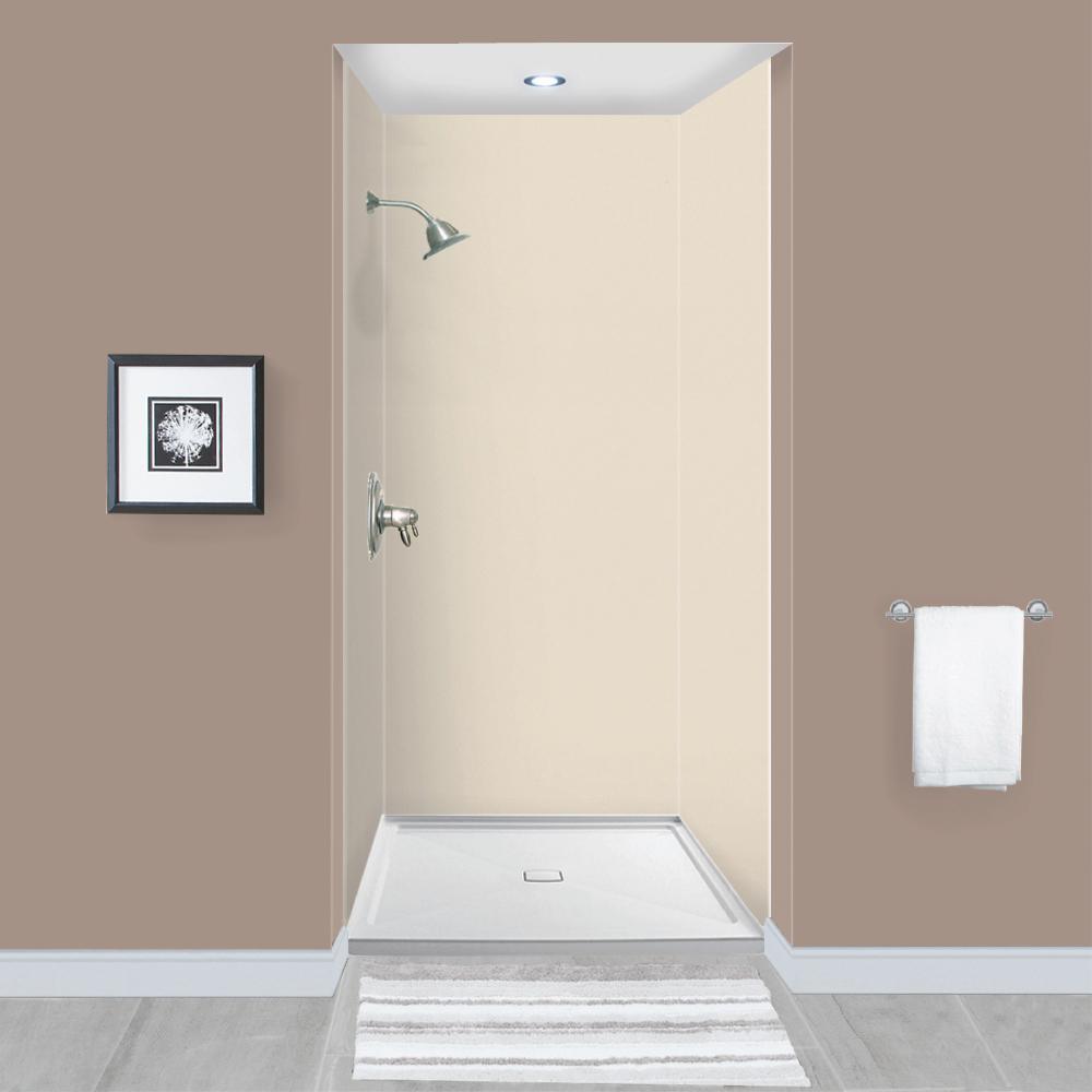 Expressions 48 in. x 48 in. x 96 in. 4-Piece Easy Up Adhesive Alcove Shower Wall Surround in Bianca - Super Arbor