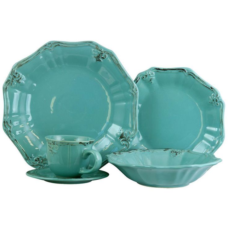 Fleur De Lys 20-Piece Traditional Turquoise Stoneware Dinnerware Set (Service for 4)