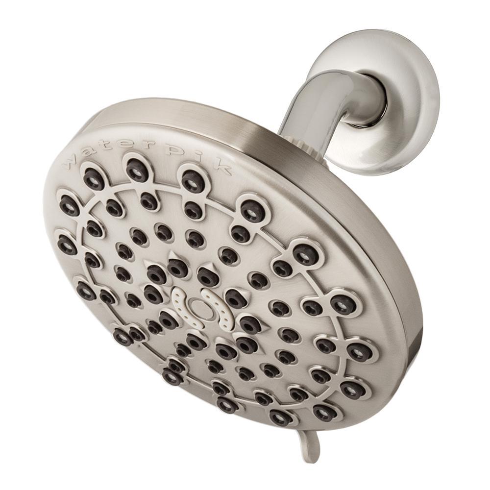 6-Spray 6 in. Single Wall Mount Low Flow Fixed Rain Shower Head in Brushed Nickel - Super Arbor