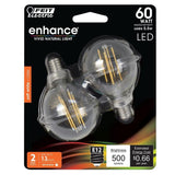 Feit Electric 60-Watt Equivalent G16.5 Candelabra Dimmable Filament ENERGY STAR Clear Glass LED Light Bulb, Soft White (2-Pack)