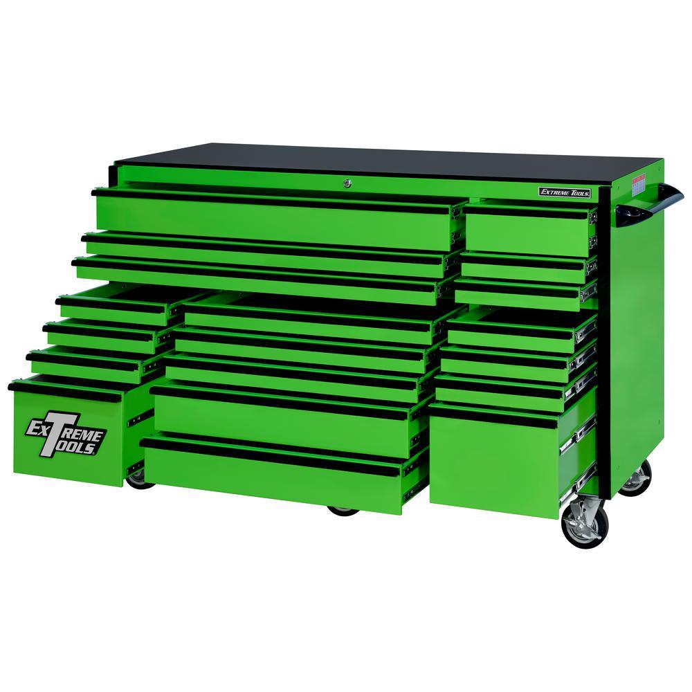RX Series 72 in. 19 -Drawer Roller Cabinet Tool Chest in Green with Black Handles - Super Arbor