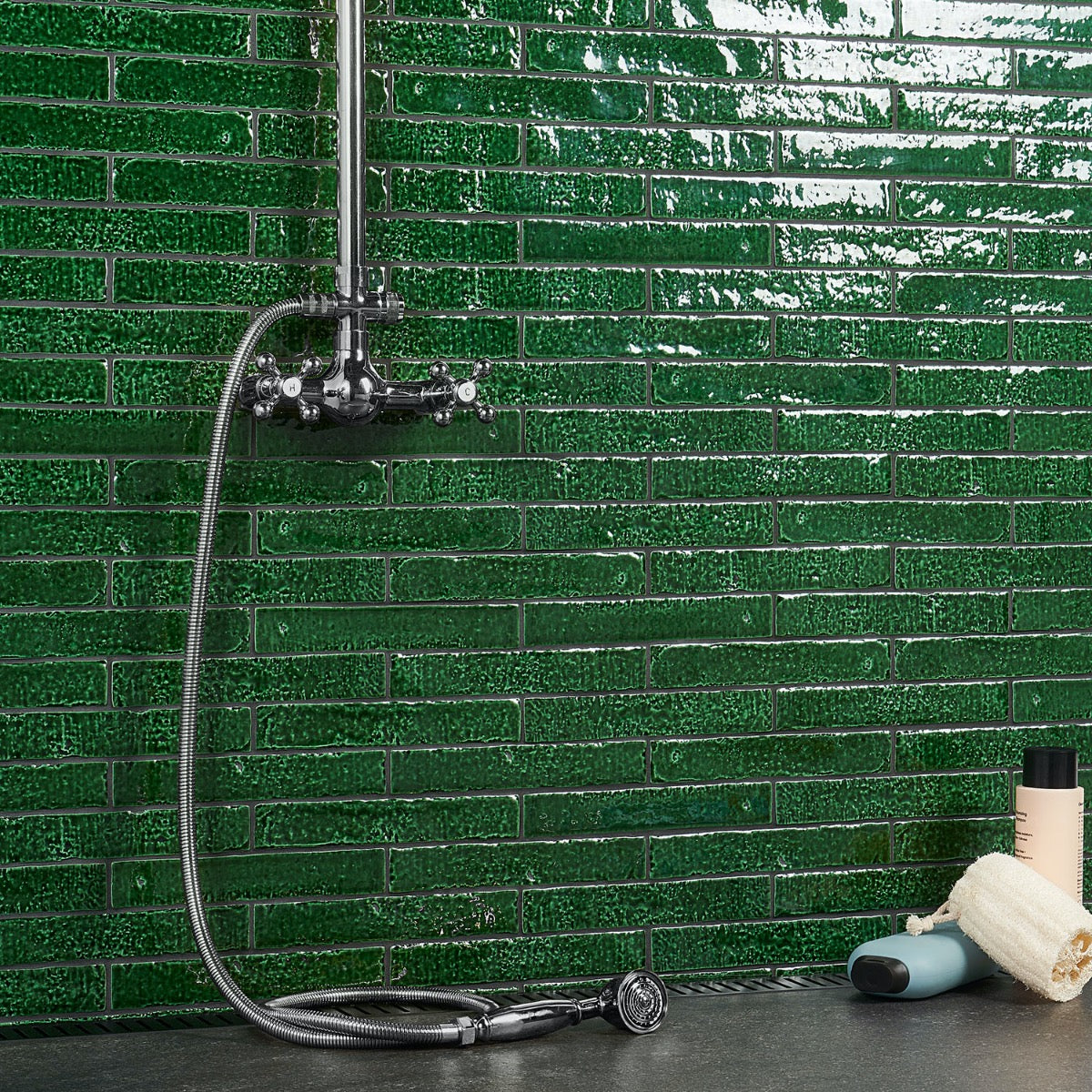 Wabi Sabi Emerald Green 1.5x9 Crackled Glossy Ceramic Tile by Lux Tile