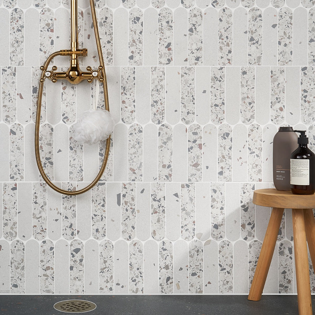 Kobe Fin Ice White Terrazzo Look Matte Porcelain Mosaic Tile