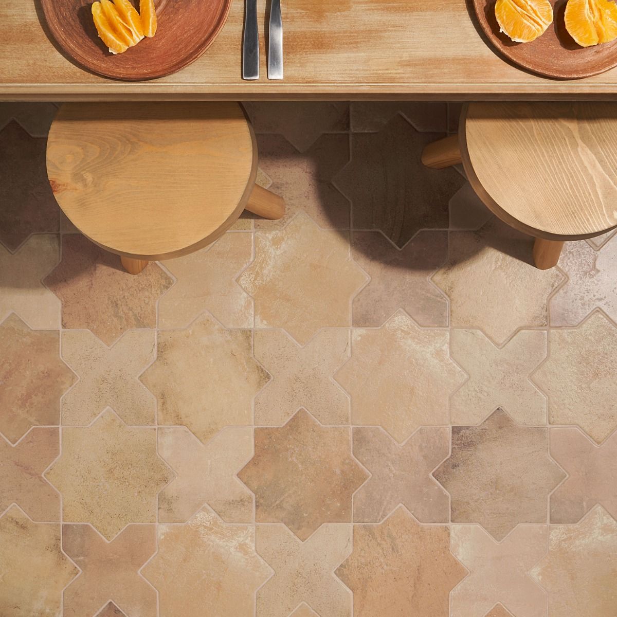 Lux Tile Parma Cotto Brown Matte Star and Cross 6" Terracotta Look Porcelain Tile