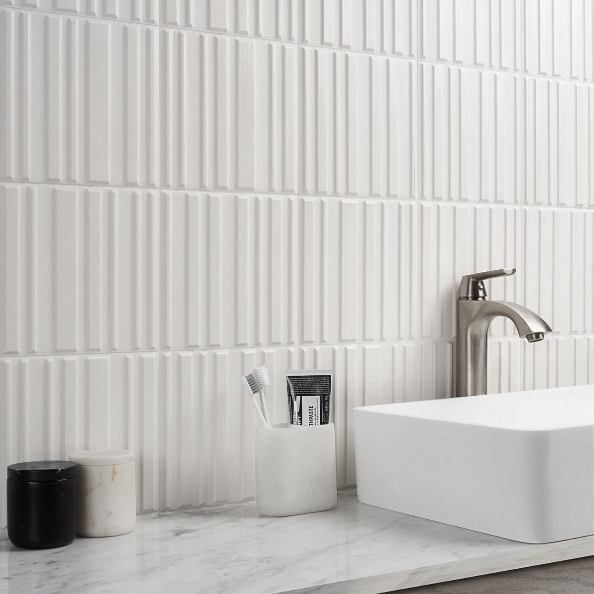 Sydney White 8x16 3D Mixed Finish Ceramic Wall Tile