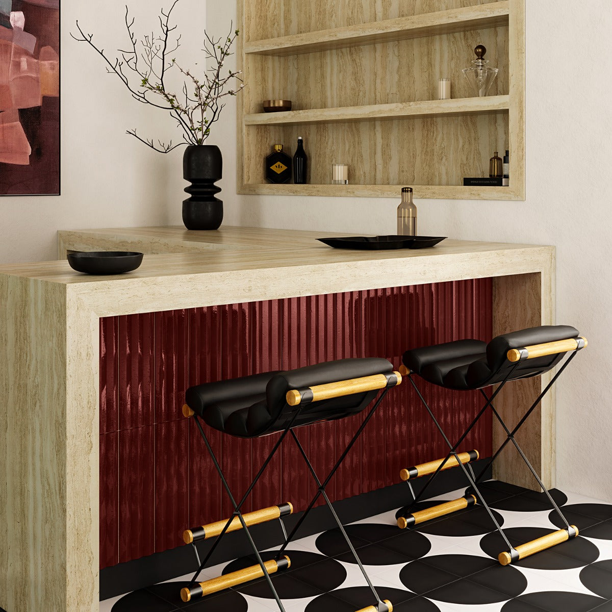 Lux Tile Ponto Ruby Red Fluted 5x16 3D Polished Porcelain Wall Tile