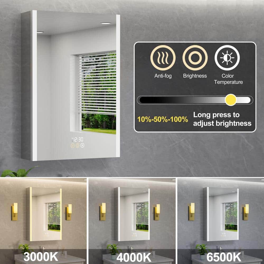 HBEZON Eos 60 in. W x 36 in. H Rectangular Aluminum Surface/Recessed Medicine Cabinet with Mirror and Light, Fog Free