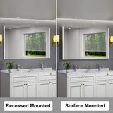 HBEZON Eos 60 in. W x 36 in. H Rectangular Aluminum Surface/Recessed Medicine Cabinet with Mirror and Light, Fog Free