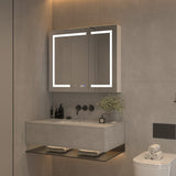 WELLFOR EX4 36-in x 30-in Lighted LED Fog Free Surface Mount Silver Mirrored Soft Close Medicine Cabinet with Outlet