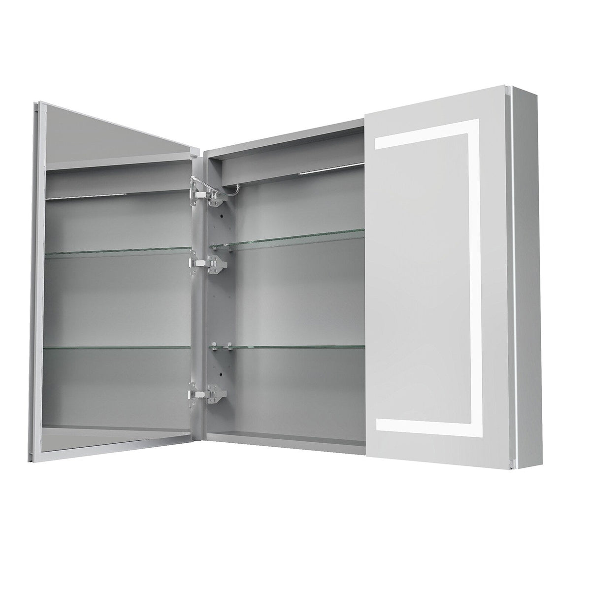 WELLFOR EX4 36-in x 30-in Lighted LED Fog Free Surface Mount Silver Mirrored Soft Close Medicine Cabinet with Outlet