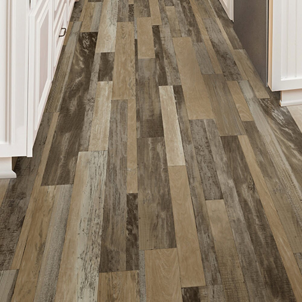 Congoleum AirStep Plus Edgewood Feather Edge Gray Wood Look 12-ft W Cut-to-Length Low-Gloss Sheet Vinyl, 13-mil Wear Layer