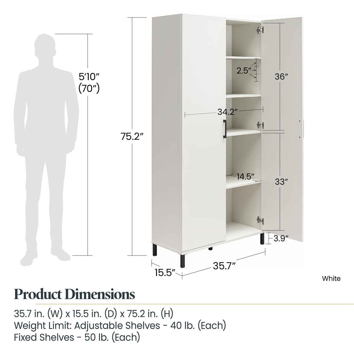 Ameriwood Home Versa 23.7-in W x 75.2-in H Particleboard White Freestanding Utility Storage Cabinet