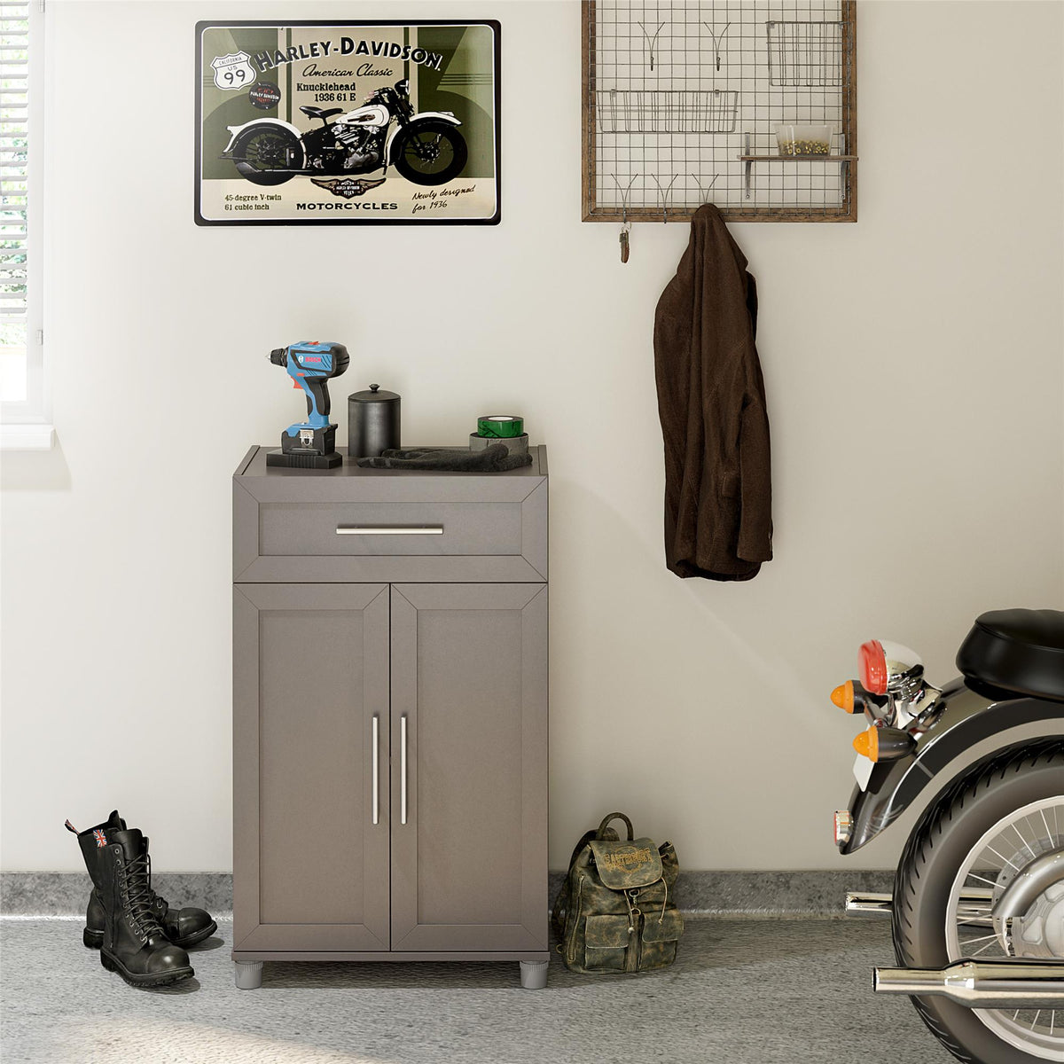 Ameriwood Home Camberly 23.46-in W x 39.2-in H Particleboard Graphite Grey Freestanding Utility Storage Cabinet