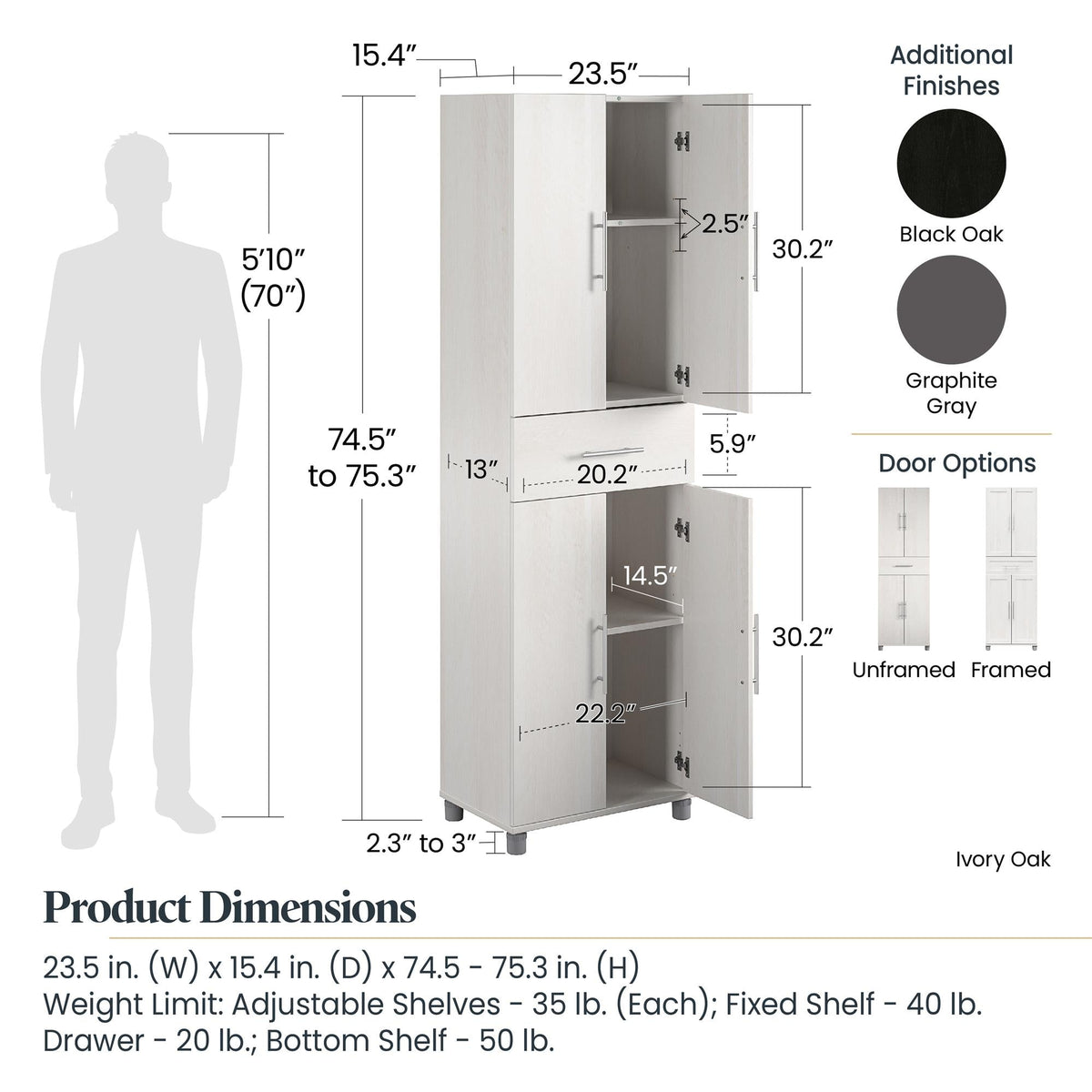 Ameriwood Home Camberly 23.46-in W x 75.25-in H Wood Composite Graphite Grey/Graphite Grey Freestanding Utility Storage Cabinet