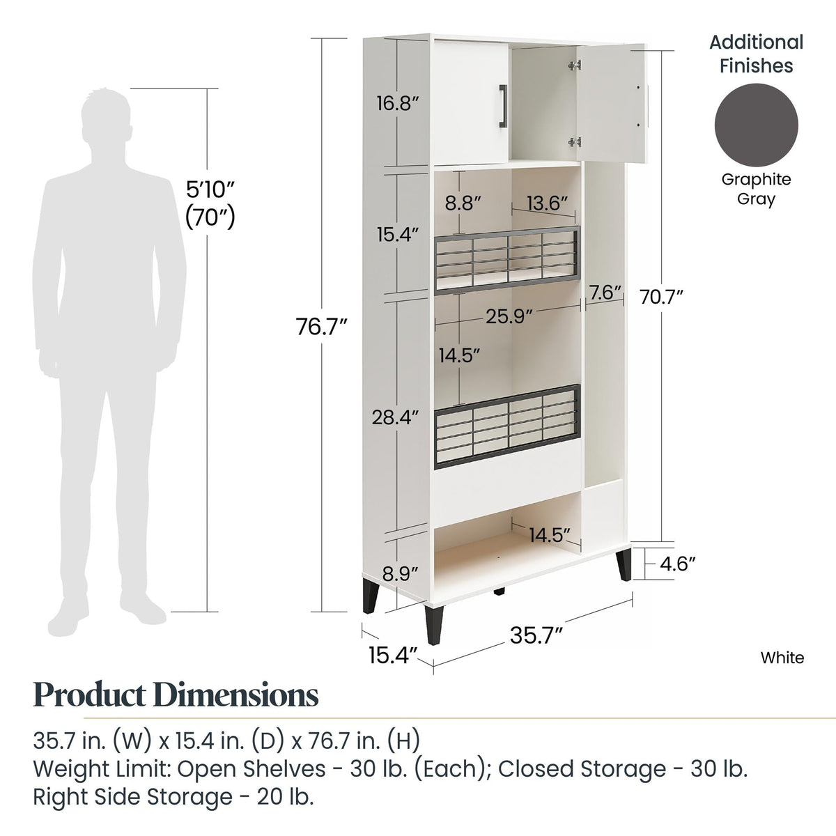 Ameriwood Home Amplus 35.67-in W x 76.65-in H Particleboard Graphite Freestanding Utility Storage Cabinet