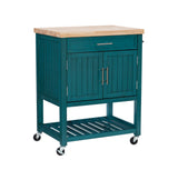 Powell Green Wood Base with Wood Butcher Block Top Rolling Kitchen Cart (28-in x 20.25-in x 33.5-in)