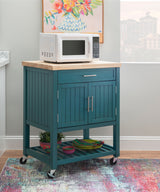 Powell Green Wood Base with Wood Butcher Block Top Rolling Kitchen Cart (28-in x 20.25-in x 33.5-in)