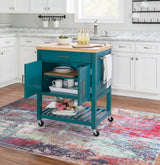 Powell Green Wood Base with Wood Butcher Block Top Rolling Kitchen Cart (28-in x 20.25-in x 33.5-in)