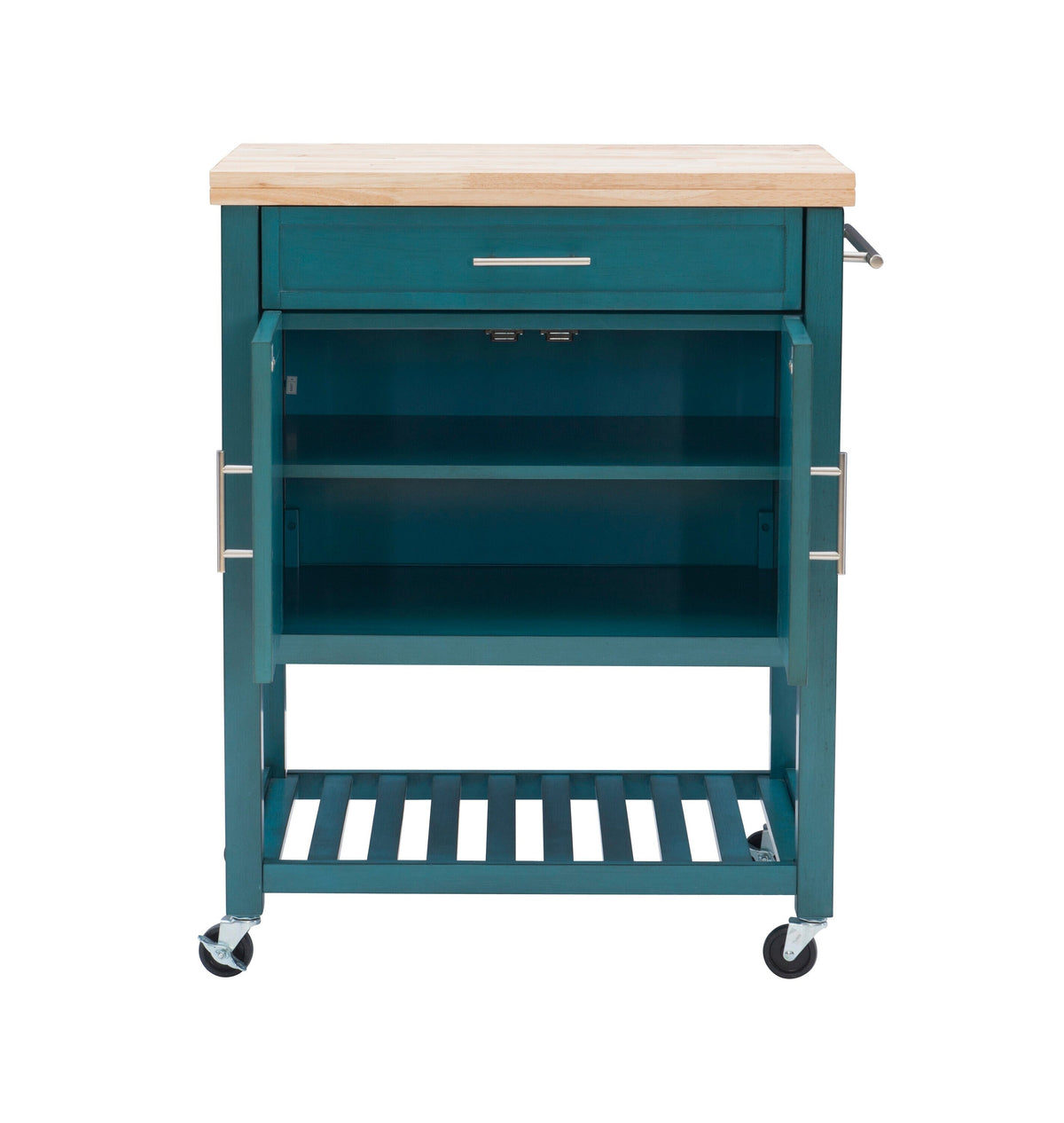 Powell Green Wood Base with Wood Butcher Block Top Rolling Kitchen Cart (28-in x 20.25-in x 33.5-in)