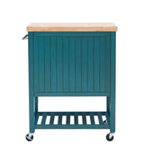 Powell Green Wood Base with Wood Butcher Block Top Rolling Kitchen Cart (28-in x 20.25-in x 33.5-in)
