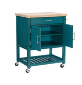 Powell Green Wood Base with Wood Butcher Block Top Rolling Kitchen Cart (28-in x 20.25-in x 33.5-in)