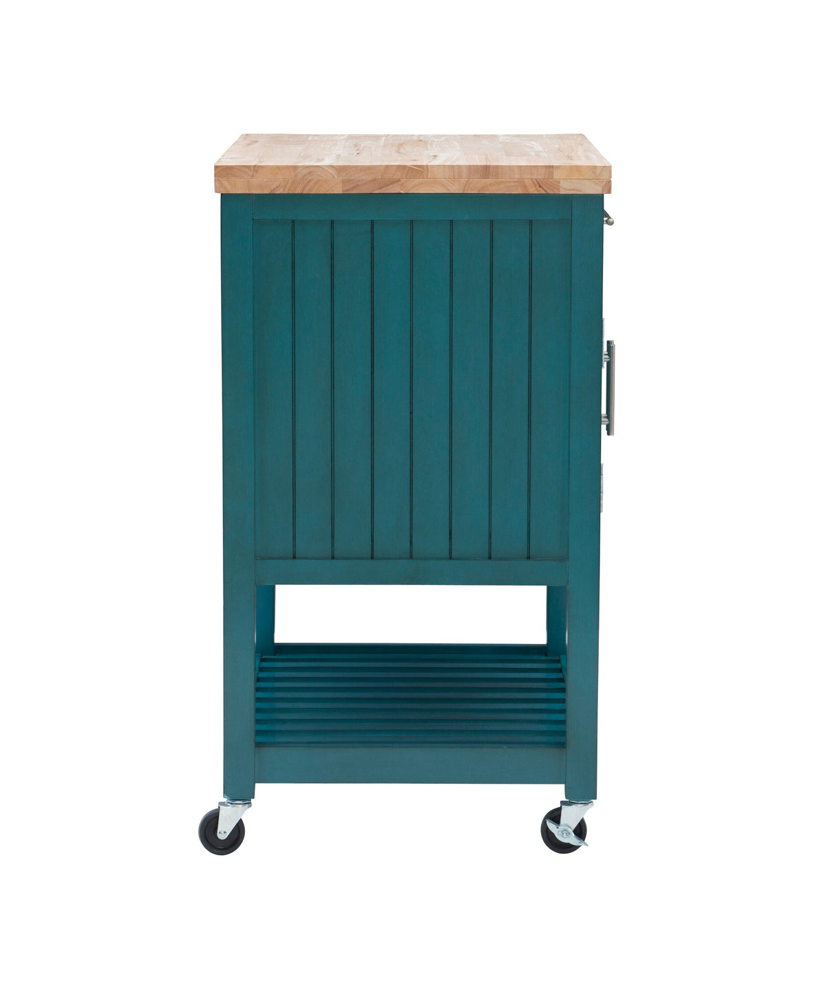 Powell Green Wood Base with Wood Butcher Block Top Rolling Kitchen Cart (28-in x 20.25-in x 33.5-in)