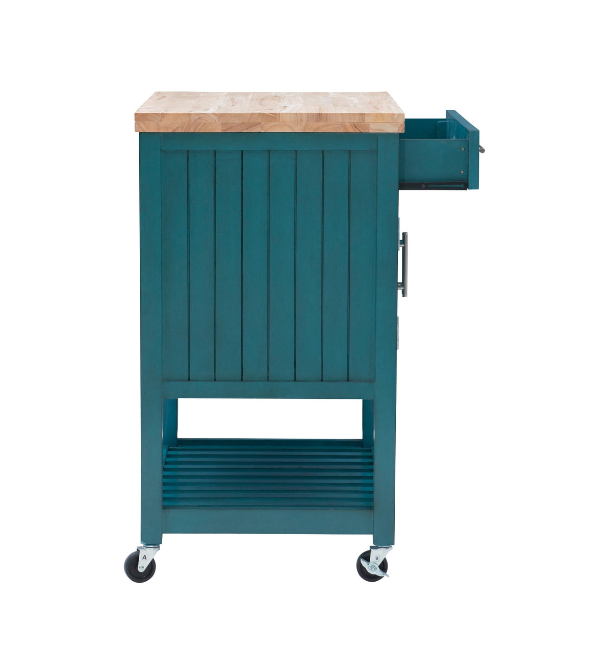 Powell Green Wood Base with Wood Butcher Block Top Rolling Kitchen Cart (28-in x 20.25-in x 33.5-in)