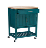 Powell Green Wood Base with Wood Butcher Block Top Rolling Kitchen Cart (28-in x 20.25-in x 33.5-in)