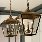 Kichler Dame 3-Light Character Bronze Farmhouse Clear Glass Lantern Medium Hanging Pendant Light