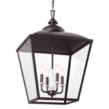 Kichler Dame 4-Light Anvil Iron Farmhouse Clear Glass Lantern Large Hanging Pendant Light