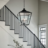 Kichler Dame 4-Light Anvil Iron Farmhouse Clear Glass Lantern Large Hanging Pendant Light