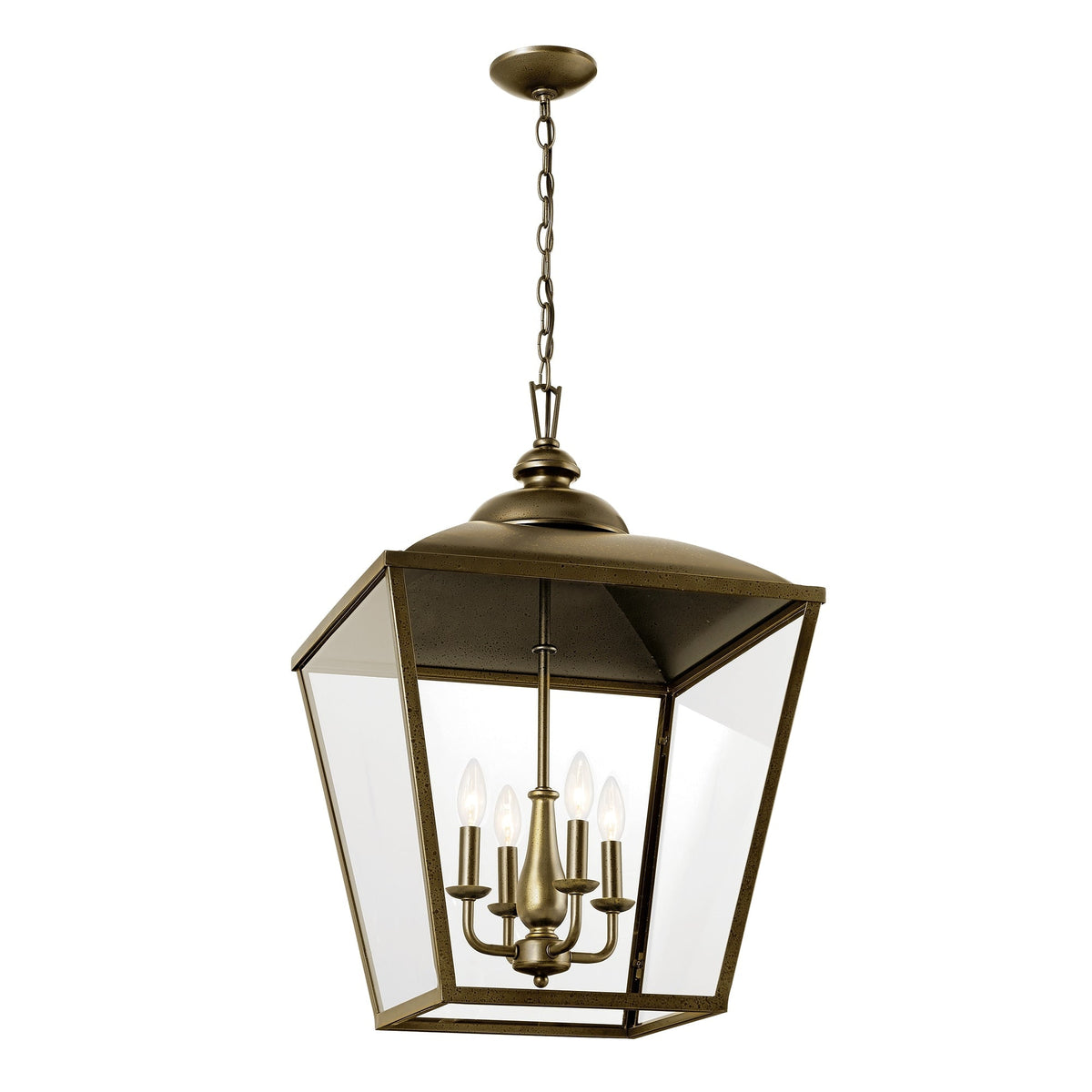 Kichler Dame 4-Light Character Bronze Farmhouse Clear Glass Lantern Large Hanging Pendant Light
