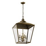 Kichler Dame 4-Light Character Bronze Farmhouse Clear Glass Lantern Large Hanging Pendant Light